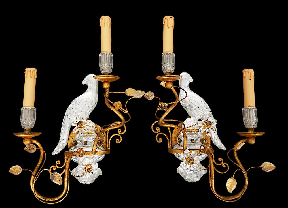 Appraisal: Pr Bagues Style Gilt Crystal Bird Sconces Pair of Bagues