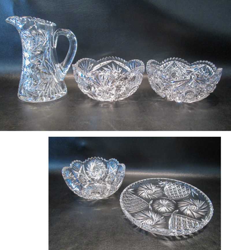 Appraisal: FIVE CUT CRYSTAL TABLEWARE PIECES including three serving bowls each