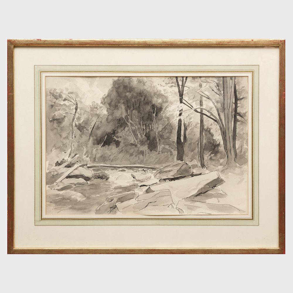 Appraisal: Edward Barnard Lintott - Brook in Connecticut Ink and wash