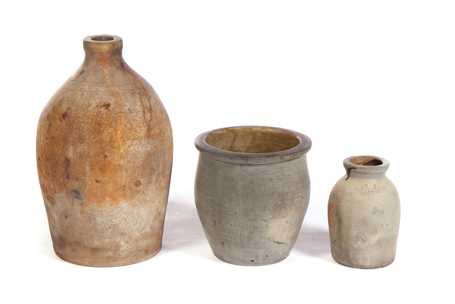 Appraisal: THREE PIECES OF OHIO STONEWARE All made by Prosper Rich