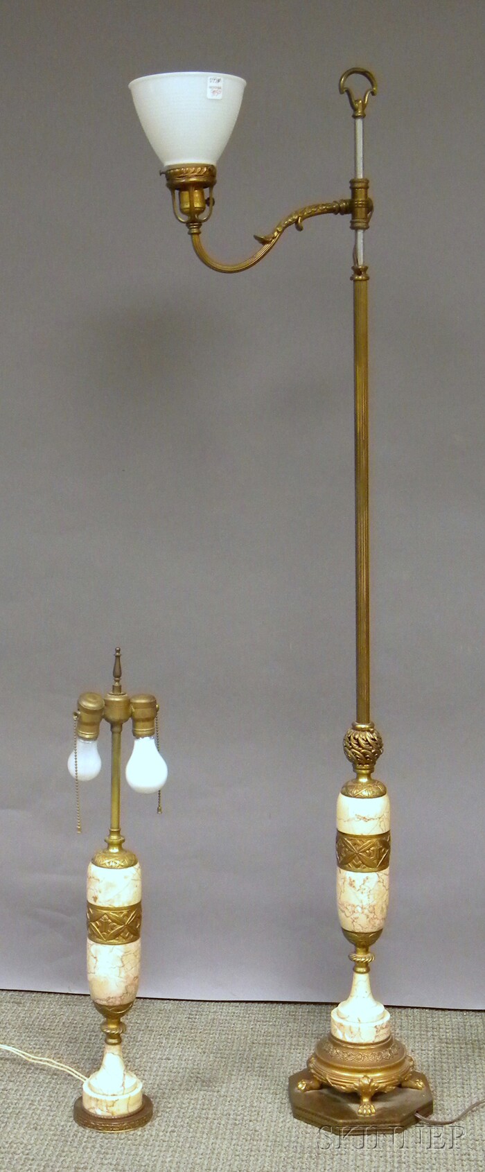 Appraisal: Art Deco Marble-mounted Gilt-bronze and Metal Floor Lamp and Matching