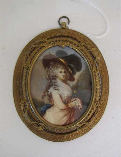 Appraisal: A FRENCH MINIATURE OIL PAINTING portrait of a long blonde-haired