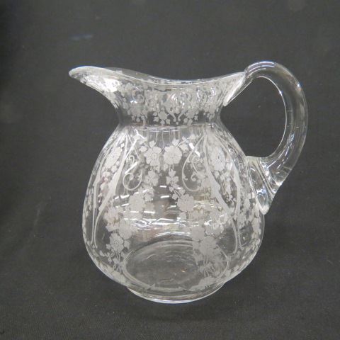 Appraisal: Cambridge Art Glass Pitcher etched floral excellent