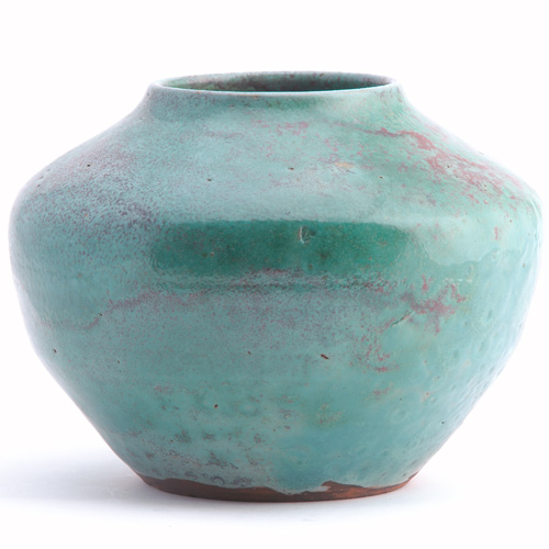 Appraisal: JUGTOWN Vase covered in a good Chinese blue glaze Circular