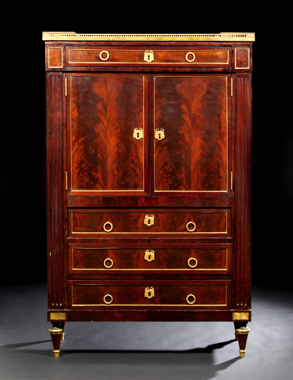 Appraisal: French Gilt-Brass-Mounted Mahogany and Marble-Top Two-Door Cabinet in the Louis