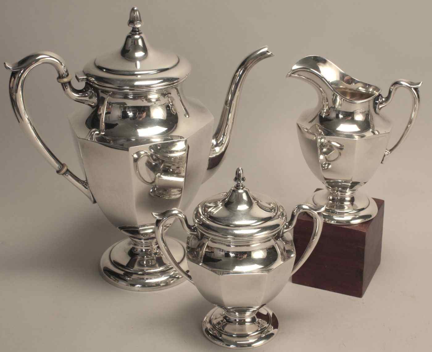 Appraisal: THREE-PIECE STERLING SILVER COFFEE SET BY FISHERIn the Colonial'' pattern