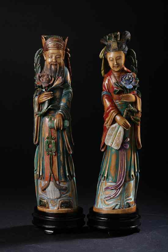 Appraisal: CHINESE POLYCHROME IVORY FIGURES OF A MALE AND A FEMALE