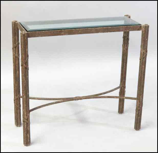 Appraisal: IRON AND GLASS TOP CONSOLE TABLE H '' W ''