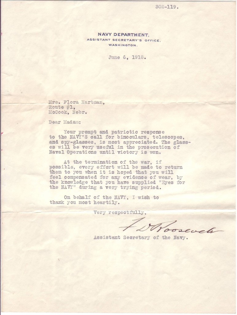 Appraisal: EYES FOR THE NAVY ROOSEVELT FRANKLIN D Typed Letter Signed