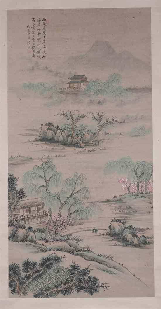 Appraisal: AFTER ROU HUA Chinese LANDSCAPE ink and color on paper