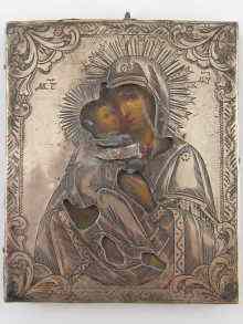 Appraisal: A Russian ikon of the Virgin and Child with silver