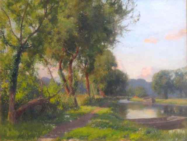 Appraisal: MURRAY David O C Landscape with CanoesSigned lower left old