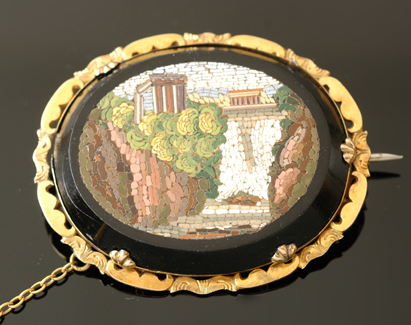 Appraisal: LARGE MICRO MOSAIC BROOCH TO A CT GOLD MOUNT A