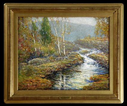 Appraisal: CULLEN YATES - AUTUMN LANDSCAPE WITH STREAM Oil on artistboard