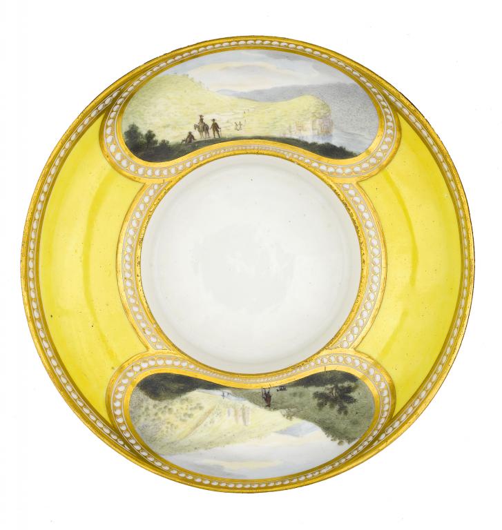 Appraisal: A DERBY TREMBLEUSE SAUCER painted by Zachariah Boreman with kidney