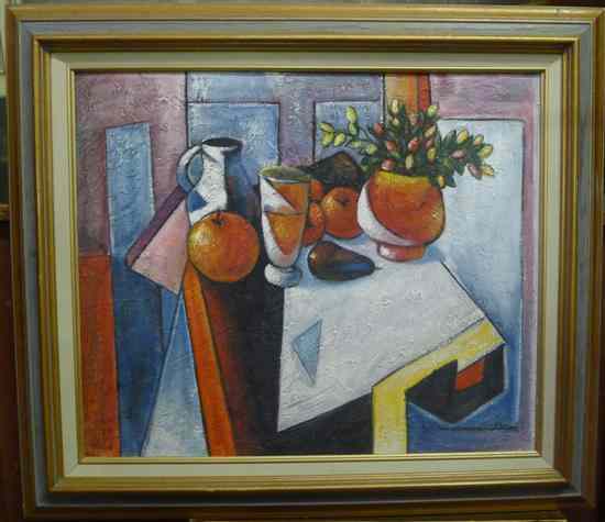 Appraisal: Continental School oil on canvas Still life of objects on