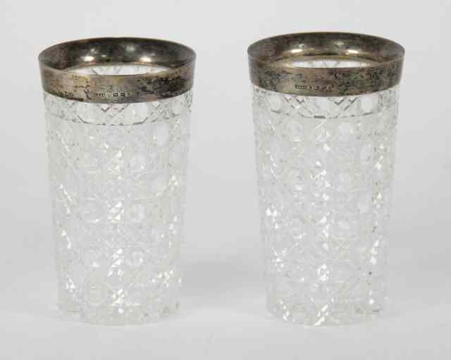 Appraisal: A pair of silver mounted cut glass goblets Birmingham cm