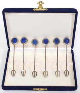 Appraisal: Set of Silver Lapis Cocktail Forks The three-tined forks with