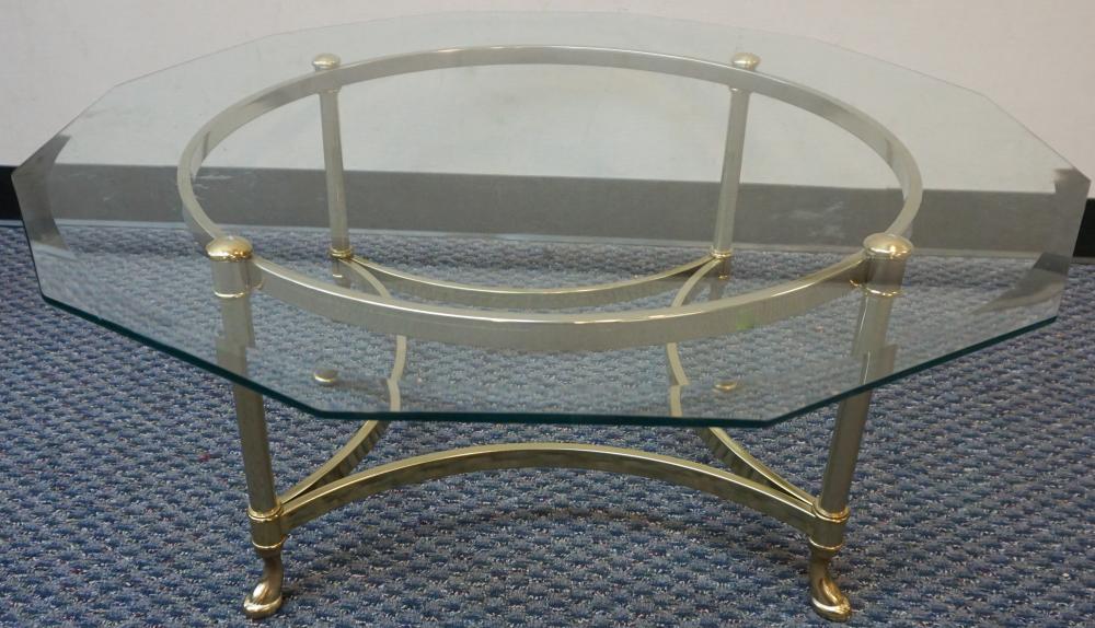 Appraisal: NEOCLASSICAL STYLE BRASS GLASS TOP COCKTAIL TABLE X IN X