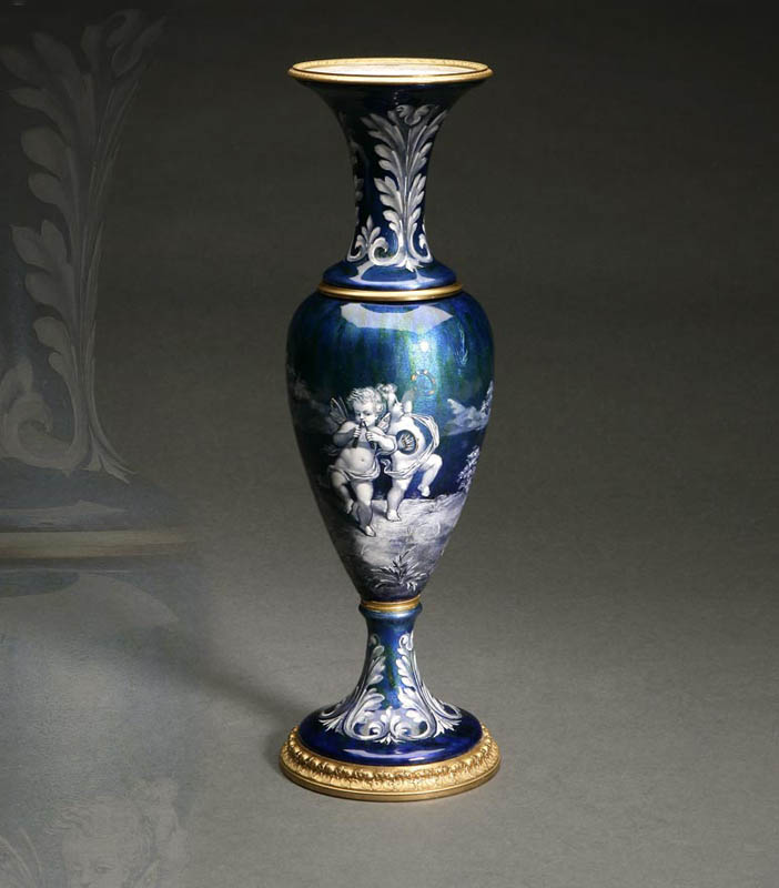 Appraisal: A French mounted blue white enamel vase A French mounted