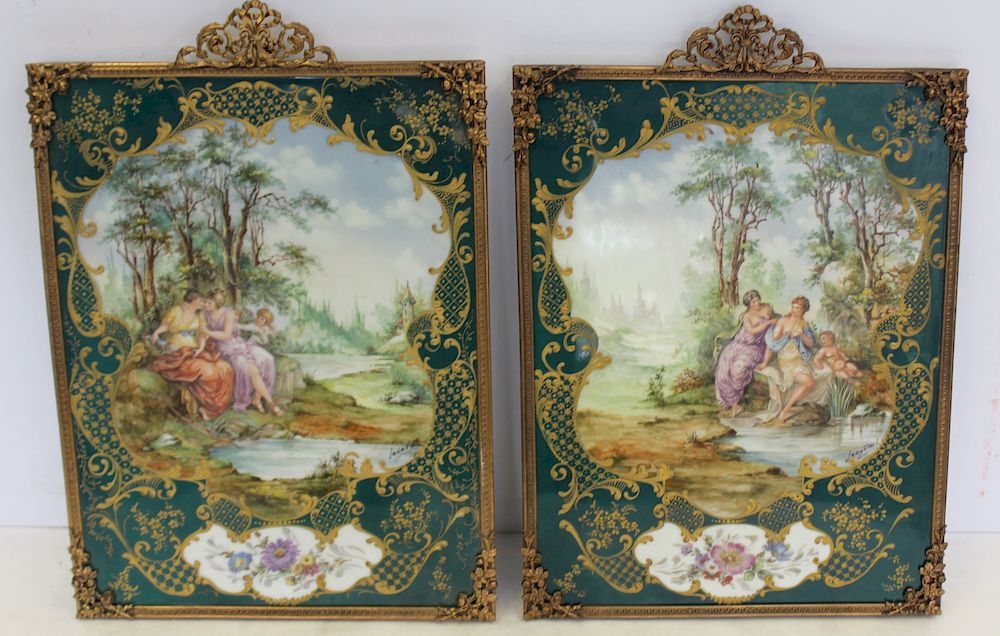 Appraisal: GIRAUD Pair Of Limoges Bronze Mounted Artist Signed Porcelain Plaques