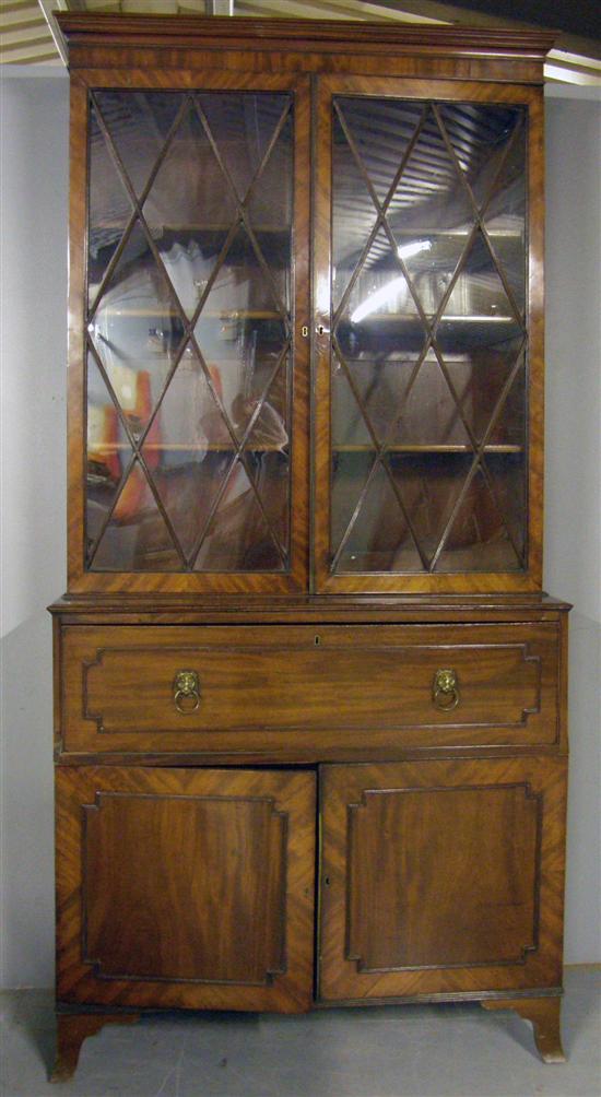 Appraisal: th century mahogany secretaire bookcase with astragal glazed top on