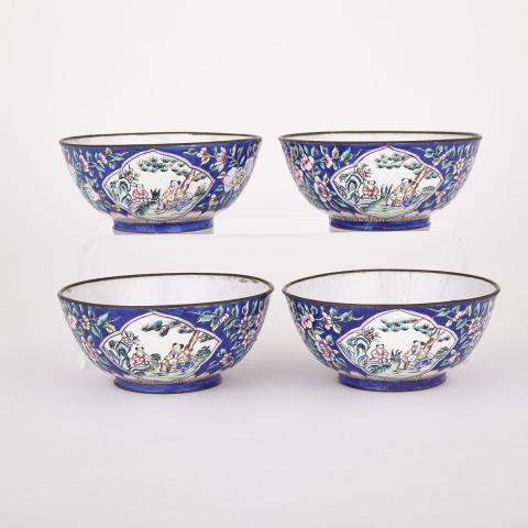 Appraisal: Set of Four Famille Rose Enamel Copper Bowls Early th