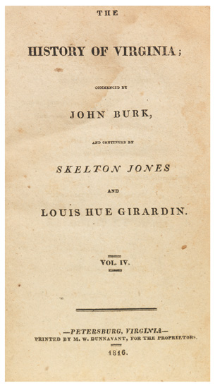 Appraisal: VIRGINIA Burk John et al The History of Virginia from