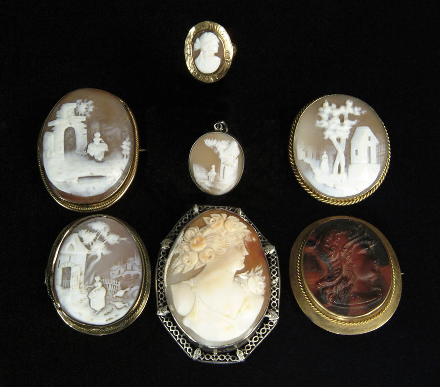 Appraisal: LOT OF SEVEN PIECES OF CAMEO JEWELRY Lot consists of