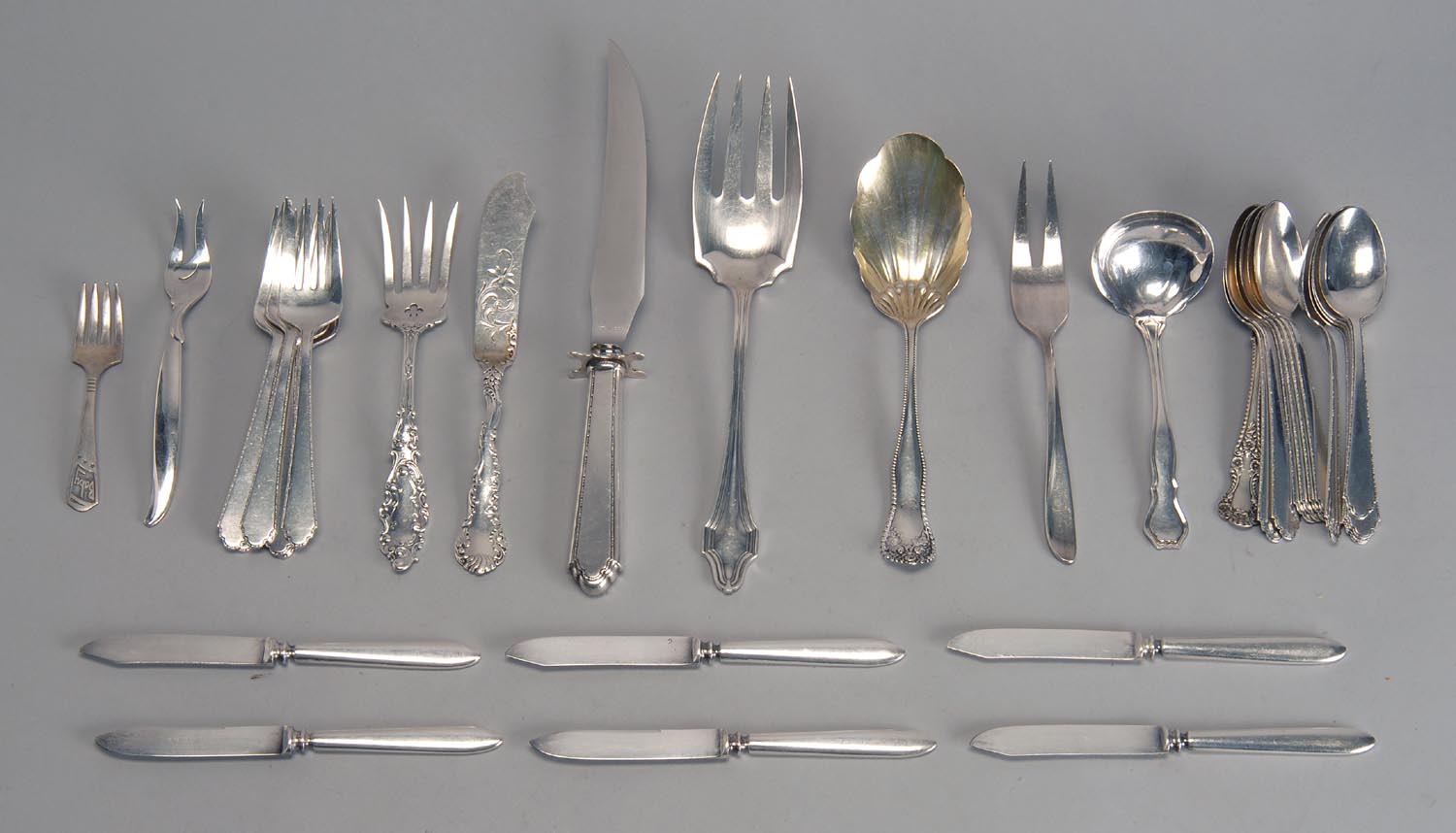 Appraisal: THIRTY-THREE PIECES OF STERLING SILVER AND SILVER PLATED FLATWARE six