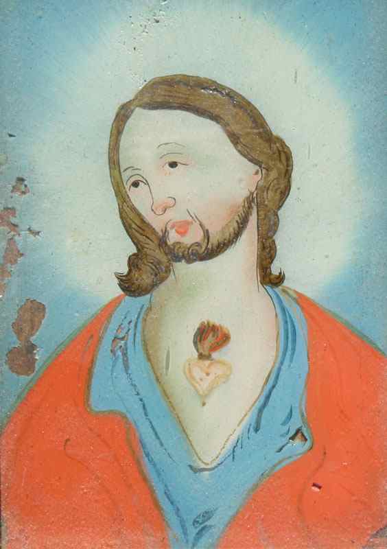 Appraisal: EARLY REVERSE PAINTING ON GLASS OF JESUS CHRIST '' x