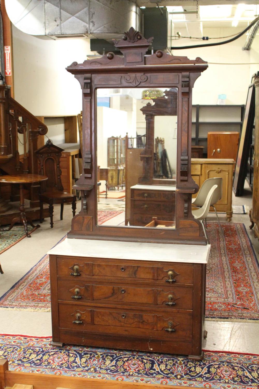 Appraisal: VICTORIAN MARBLE-TOP DRESSER WITH MIRROR Eastlake design American late th