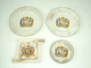 Appraisal: Four pieces of royal commemorative china for the coronation of