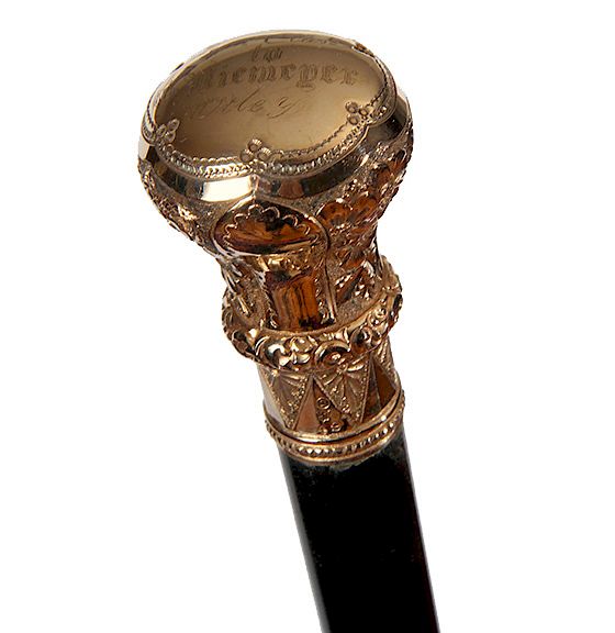 Appraisal: Gold Dress Cane Ca - Hallmarked gold-filled handle Cat ck