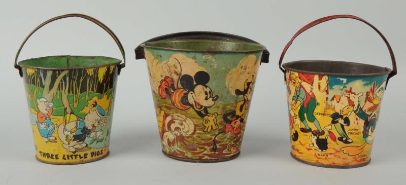 Appraisal: Lot Of Tin Walt Disney Buckets The larger bucket is