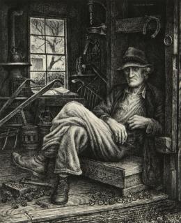 Appraisal: JACKSON LEE NESBITT - PENCIL SIGNED LITHO Titled 'Ozark Farmer'