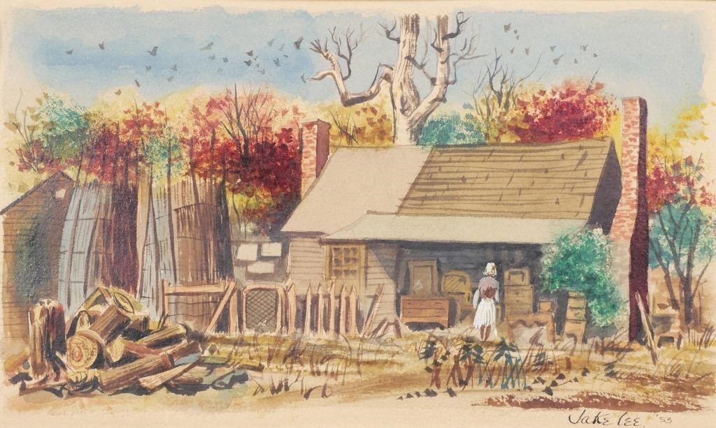 Appraisal: JAKE LEE WATERCOLOR RURAL SCENERural scene watercolor on paper by