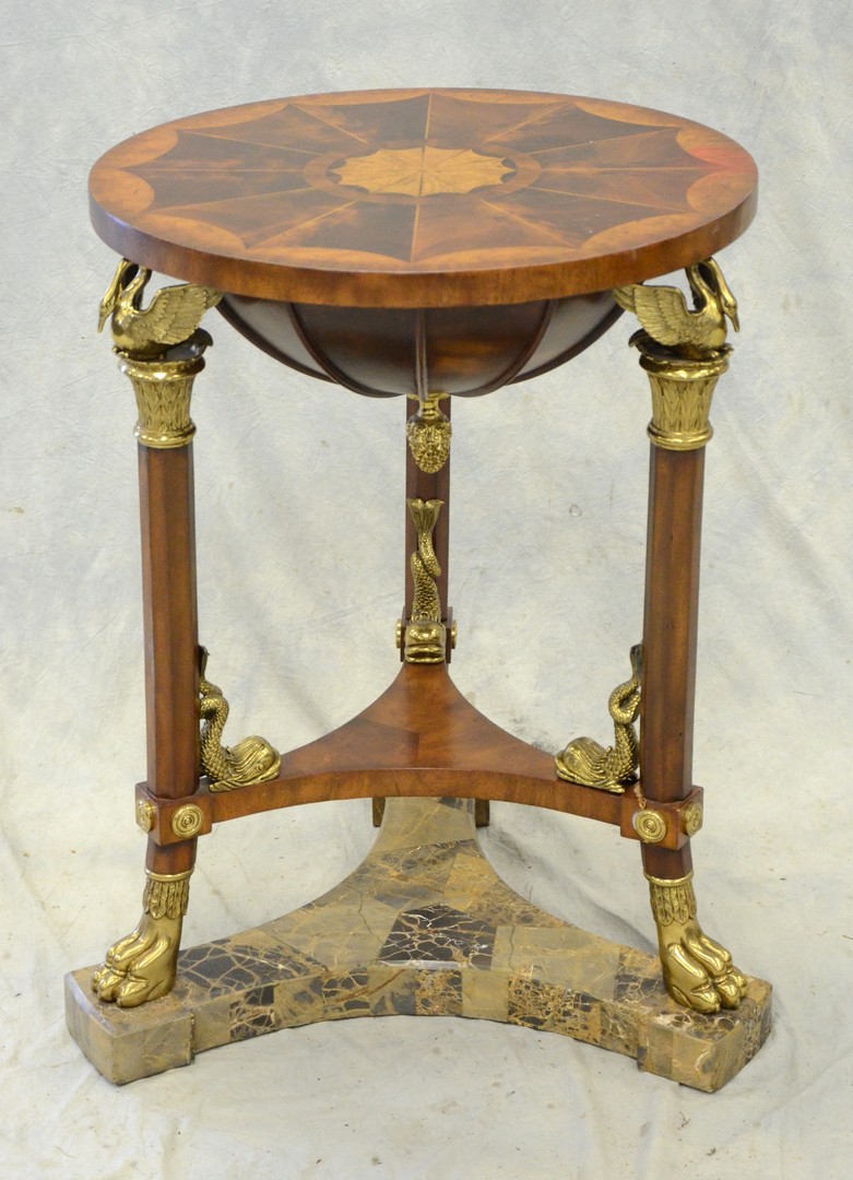 Appraisal: French Empire style round lamp table with sunburst parquet top