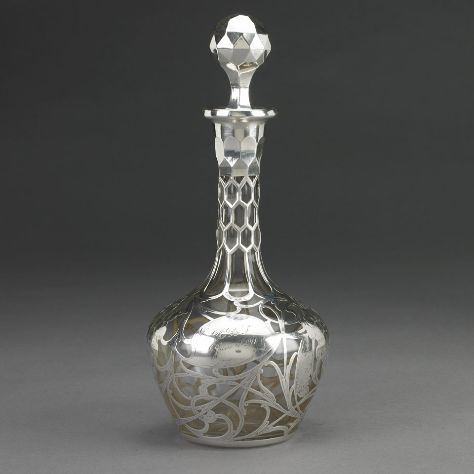 Appraisal: Engraved Silver Overlaid Cut Glass Decanter c Height - cm