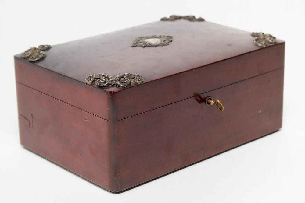 Appraisal: Antique Cigar Humidor with Sterling Silver Mounts Antique cigar box