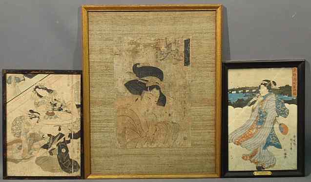 Appraisal: Three Japanese woodblock prints one identified as Kunisada x largest