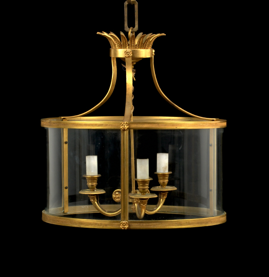 Appraisal: French Gilt-Brass and Convex Glass Foyer Chandelier of drum form