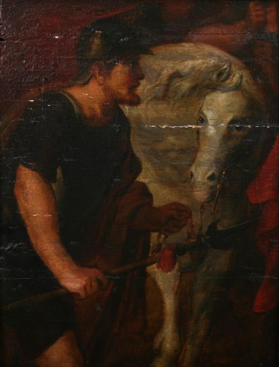 Appraisal: ITALIAN FRENCH SCHOOL th century ROMAN SOLDIER WITH HORSE oil