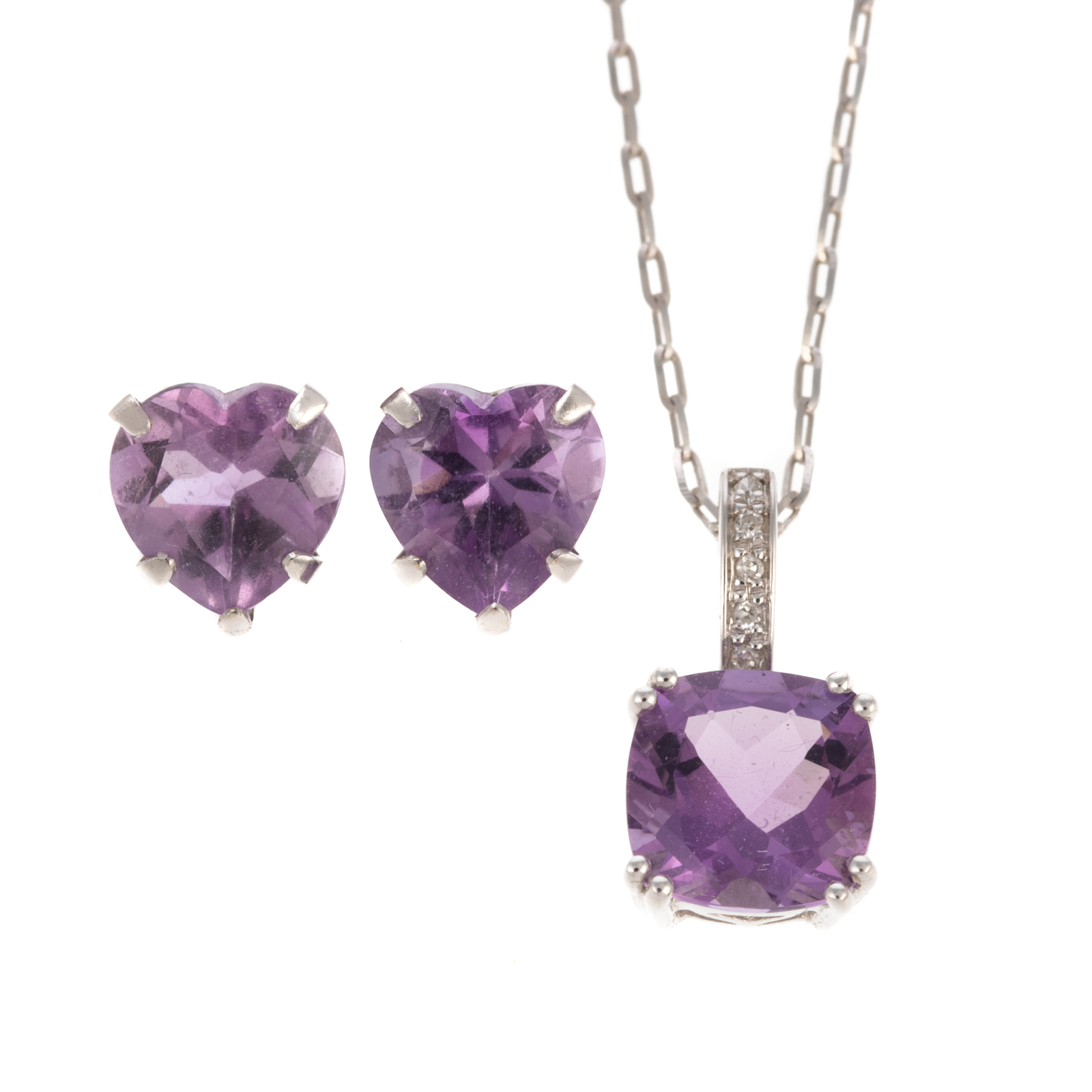 Appraisal: AN AMETHYST PENDANT EARRINGS IN K K white gold chain