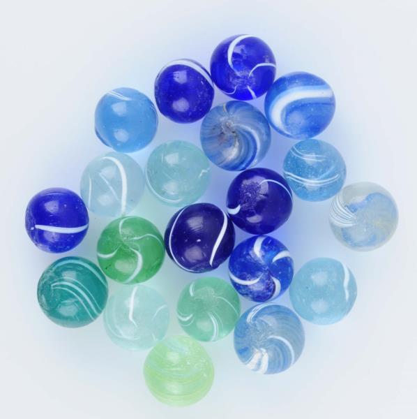 Appraisal: Lot Of Pee-Wee Coreless Marbles Lot includes blue green and