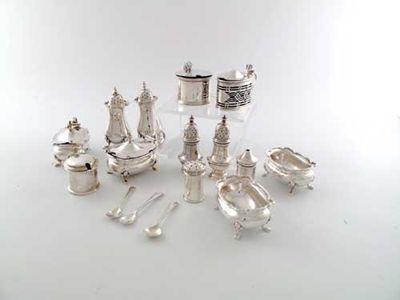 Appraisal: Condiments a six piece condiment set with two spoons by