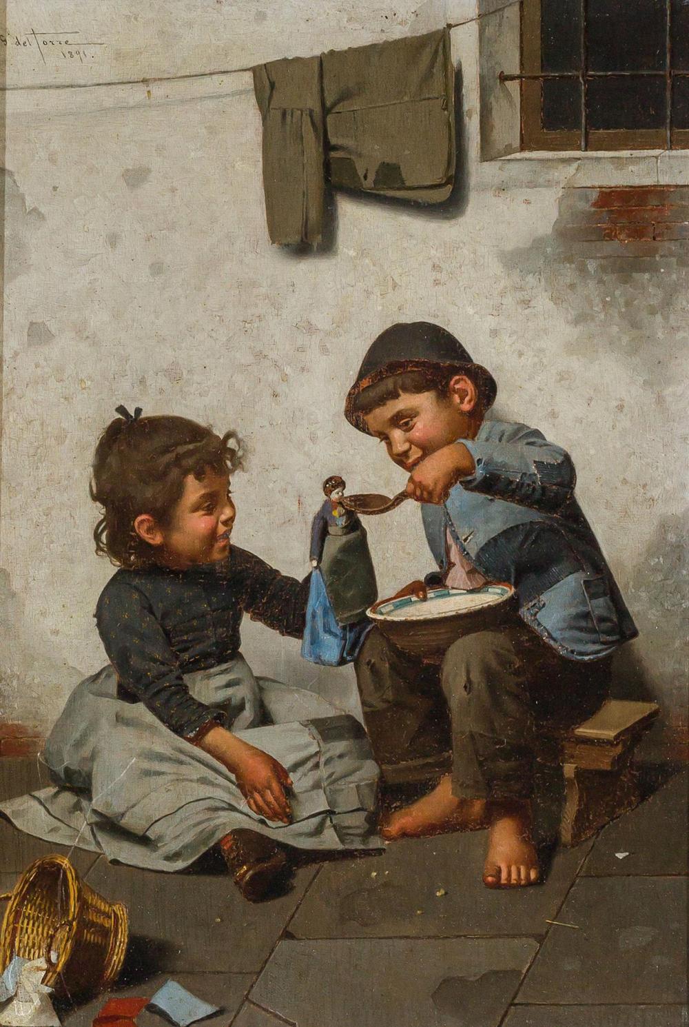 Appraisal: GIULIO DEL TORRE Italian - Feeding the Doll oil on