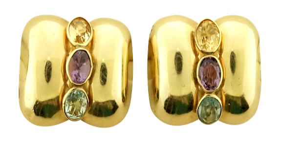 Appraisal: Fourteen Karat Yellow Gold Earrings with Blue Topaz Amethyst and