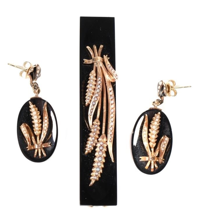 Appraisal: VICTORIAN K MOURNING WHEAT PENDANT EARRINGSAntique Victorian k gold wheat