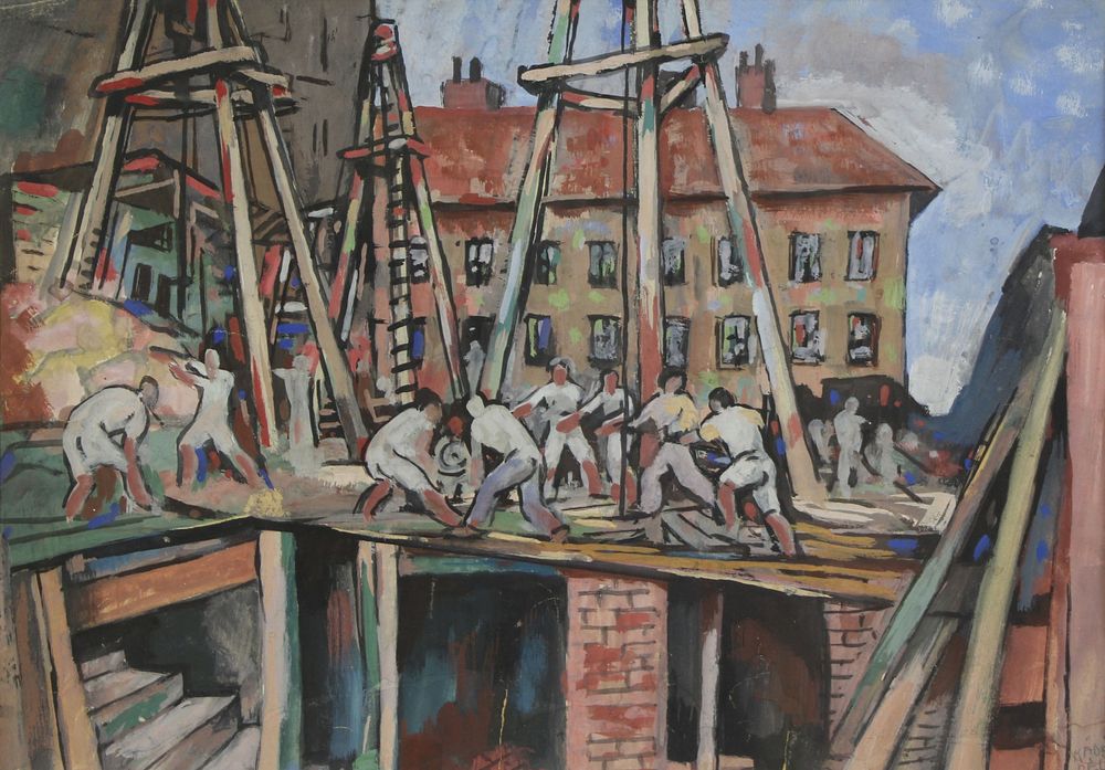 Appraisal: BELA KADAR HUNGARIAN - Gouache Builders Signed lower right From